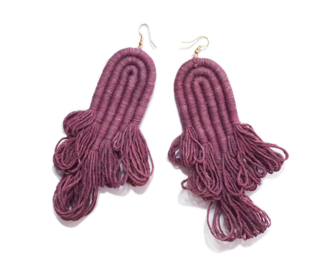 ENCANTO FRINGE Earrings, Handmade Plant-Dyed Cotton Statement Jewelry, Boho Fringe Earrings