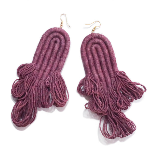ENCANTO FRINGE Earrings, Handmade Plant‑Dyed Cotton Statement Jewelry,  Boho Fringe Earrings