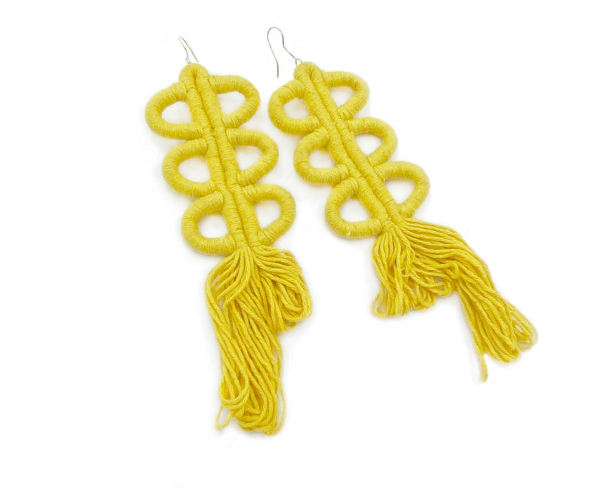 Nohuichana Fringe Statement Earrings, Indigo Dyed Cotton, Art Jewelry