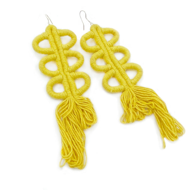 Nohuichana Fringe Statement Earrings, Indigo Dyed Cotton, Art Jewelry