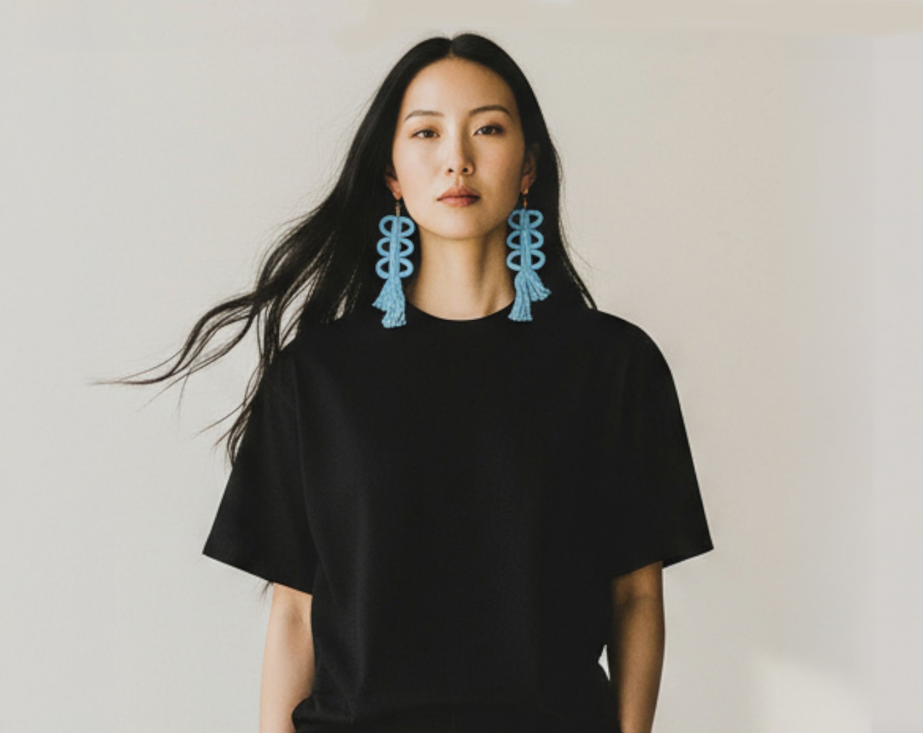 Nohuichana Fringe Statement Earrings, Indigo Dyed Cotton, Art Jewelry