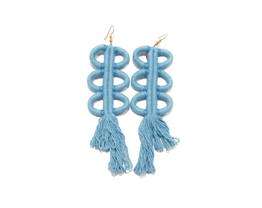 Nohuichana Fringe Statement Earrings, Indigo Dyed Cotton, Art Jewelry