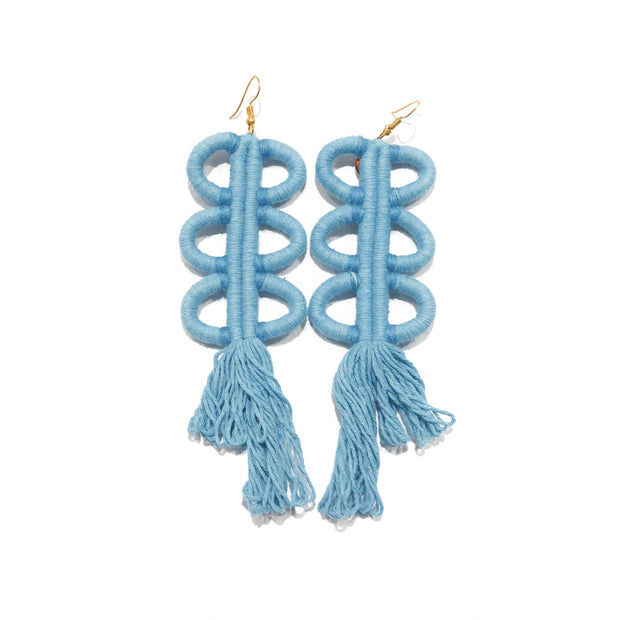 Nohuichana Fringe Statement Earrings, Indigo Dyed Cotton, Art Jewelry