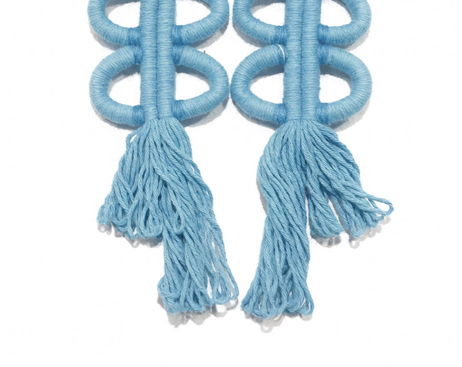 Nohuichana Fringe Statement Earrings, Indigo Dyed Cotton, Art Jewelry