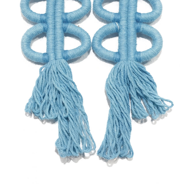 Nohuichana Fringe Statement Earrings, Indigo Dyed Cotton, Art Jewelry