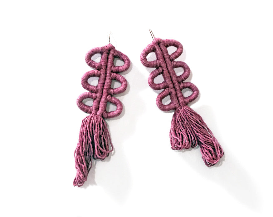 Nohuichana Fringe Statement Earrings, Indigo Dyed Cotton, Art Jewelry