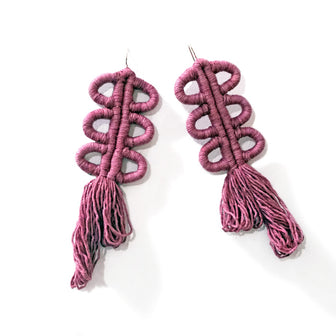 Nohuichana Fringe Statement Earrings, Indigo Dyed Cotton, Art Jewelry