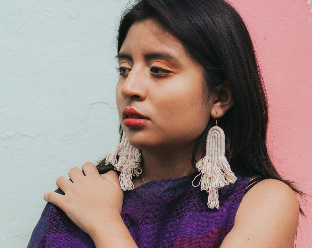 ENCANTO FRINGE Earrings, Handmade Plant-Dyed Cotton Statement Jewelry, Boho Fringe Earrings