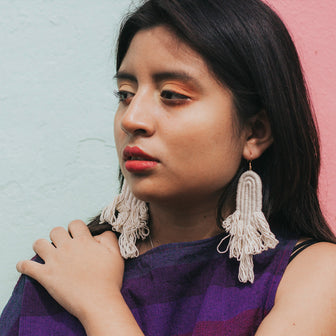 ENCANTO FRINGE Earrings, Handmade Plant-Dyed Cotton Statement Jewelry, Boho Fringe Earrings