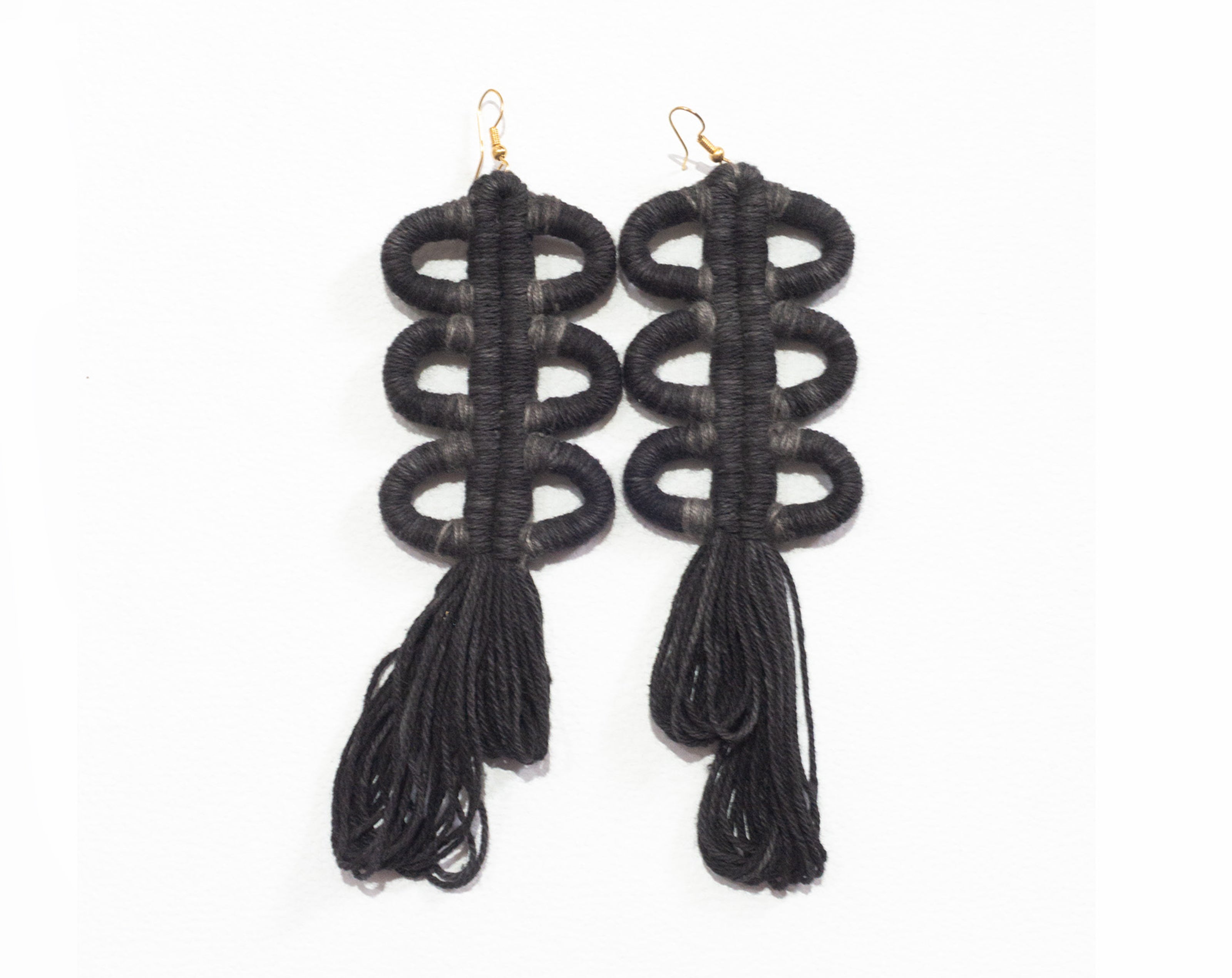 Nohuichana Fringe Statement Earrings, Indigo Dyed Cotton, Art Jewelry