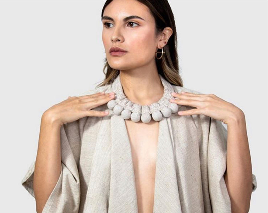 Silvina Necklace - Handmade Velvet Necklace with Wooden balls