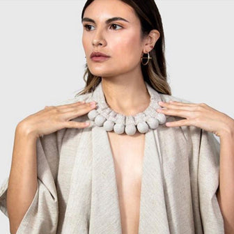 Silvina Necklace - Handmade Velvet Necklace with Wooden balls