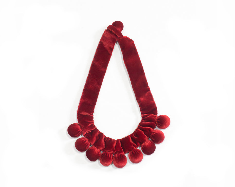Silvina Necklace - Handmade Velvet Necklace with Wooden balls