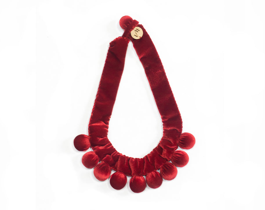 Silvina Necklace - Handmade Velvet Necklace with Wooden balls