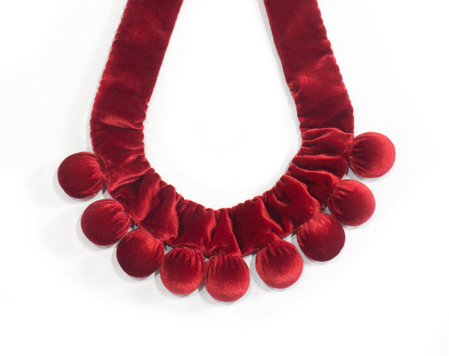 Silvina Necklace - Handmade Velvet Necklace with Wooden balls