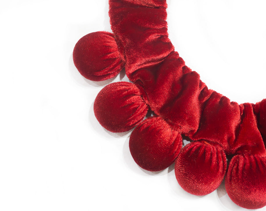 Silvina Necklace - Handmade Velvet Necklace with Wooden balls