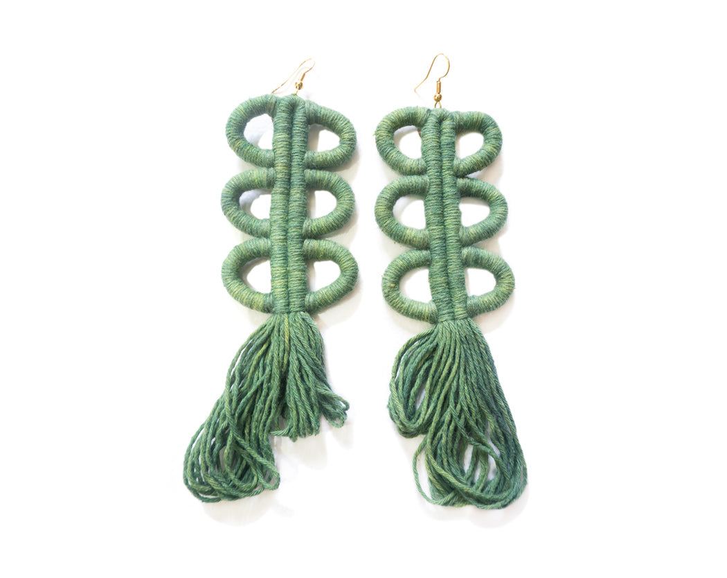 Nohuichana Fringe Statement Earrings, Indigo Dyed Cotton, Art Jewelry