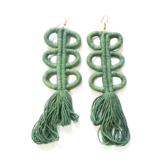 Nohuichana Fringe Statement Earrings, Indigo Dyed Cotton, Art Jewelry