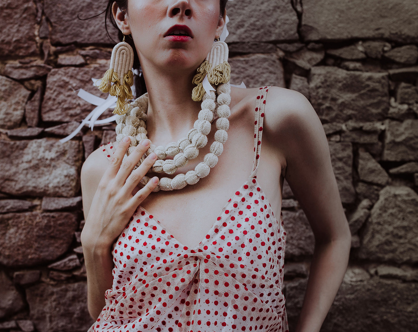TRIPLE SILVINA Necklace, Handmade Cotton Necklace Naturally Dyed – Wrapped Thread Artisan Jewelry