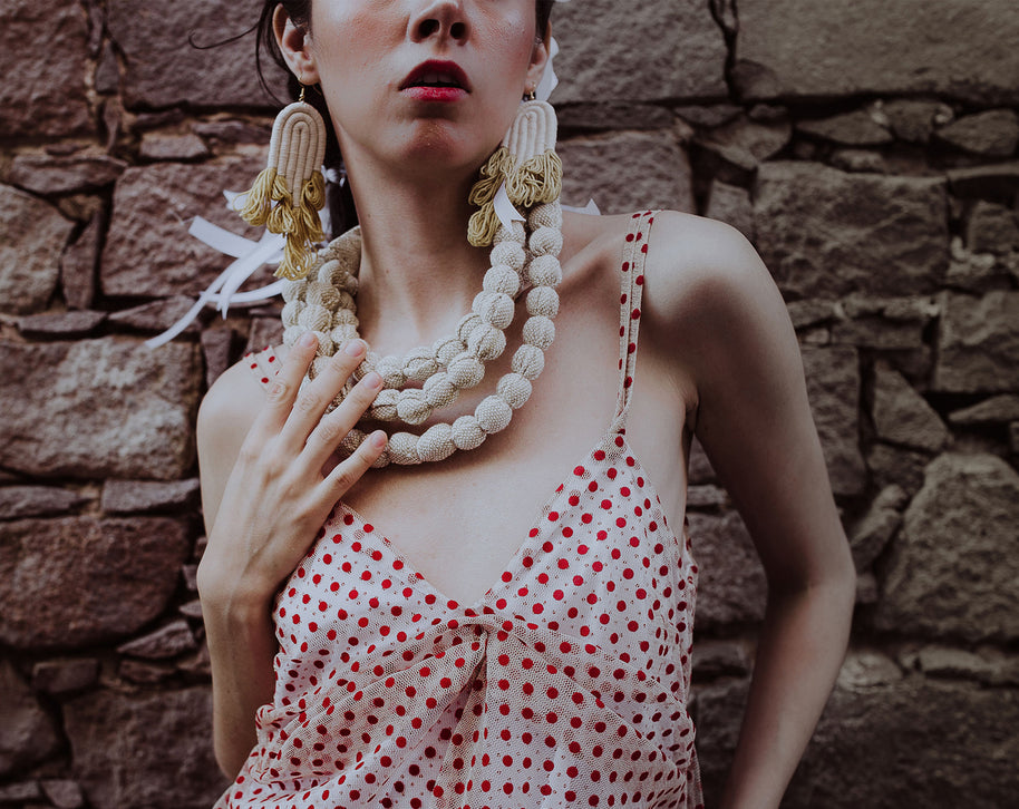 TRIPLE SILVINA Necklace, Handmade Cotton Necklace Naturally Dyed – Wrapped Thread Artisan Jewelry