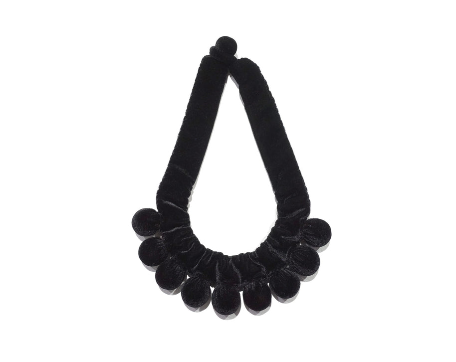 Silvina Necklace - Handmade Velvet Necklace with Wooden balls