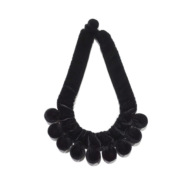 Silvina Necklace - Handmade Velvet Necklace with Wooden balls